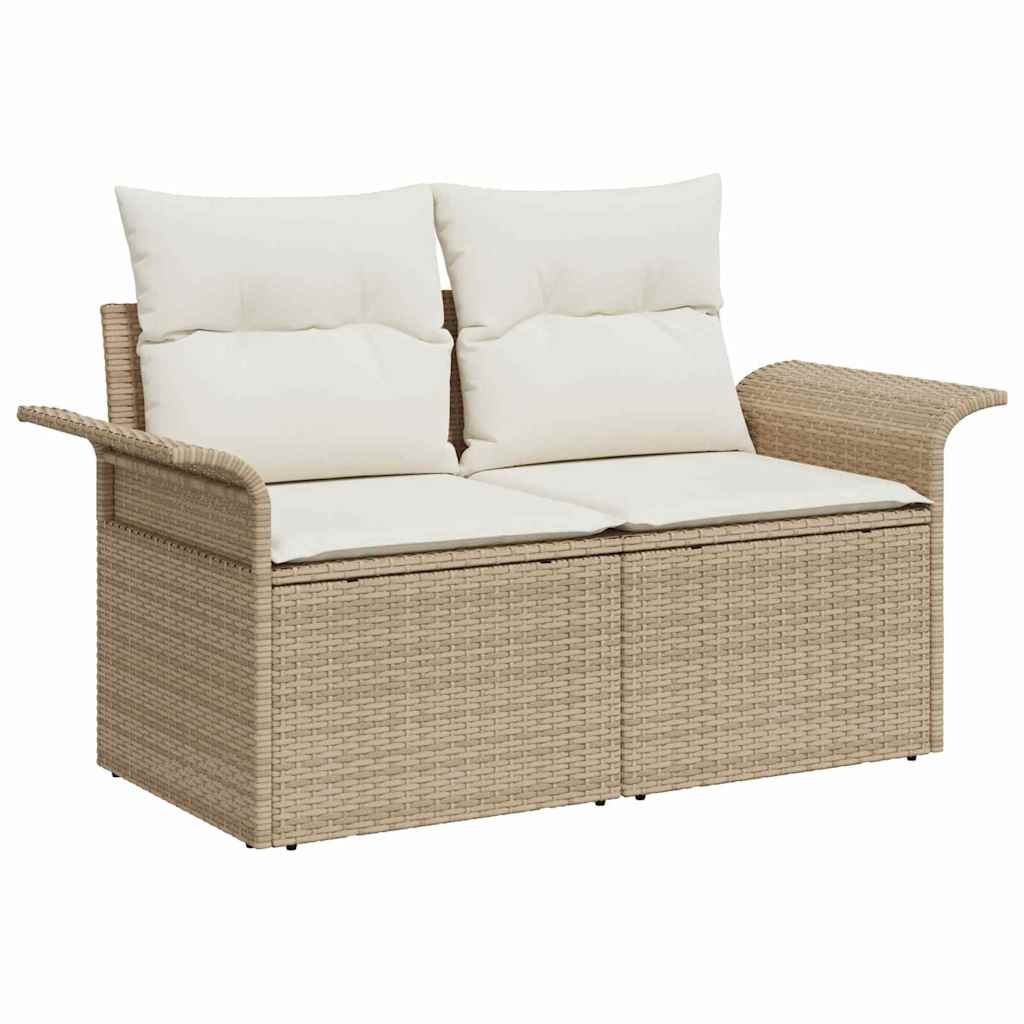 Garten-Sofa-Set mit Speicher 9 pcs Beige Poly Rattan